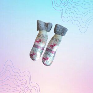 MOOSE Print Sherpa-Lined Slipper Socks Size M/L